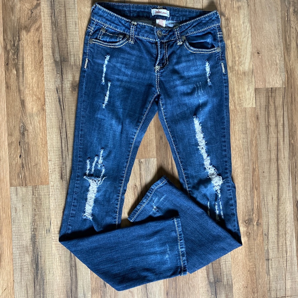 jake jeans distress straight Leg jeans Heavy Stitching size 5